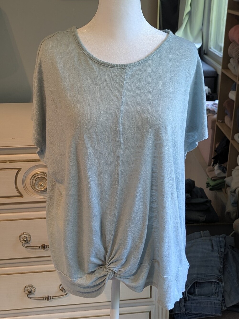 RACHEL Rachel Roy Short Sleeve Knot-Front Tee in Aqua Blue Green, L